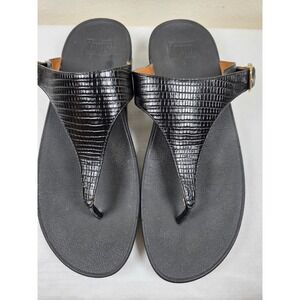 Fitflop ergonomic Black Lizard  Leather Thong Sandals Women US 10 UK 8 EU 42